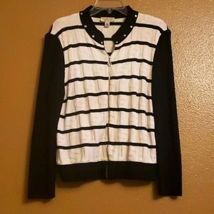 St John Sport Zip Up Black & White Logo Sweater